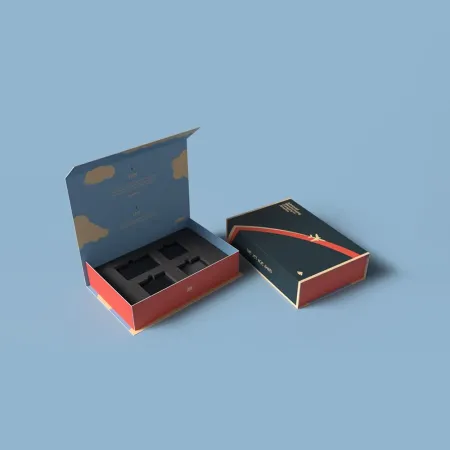 Foam insert with four cavities inside a book-style box