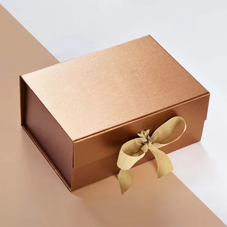Satin ribbon tie on a copper gift box